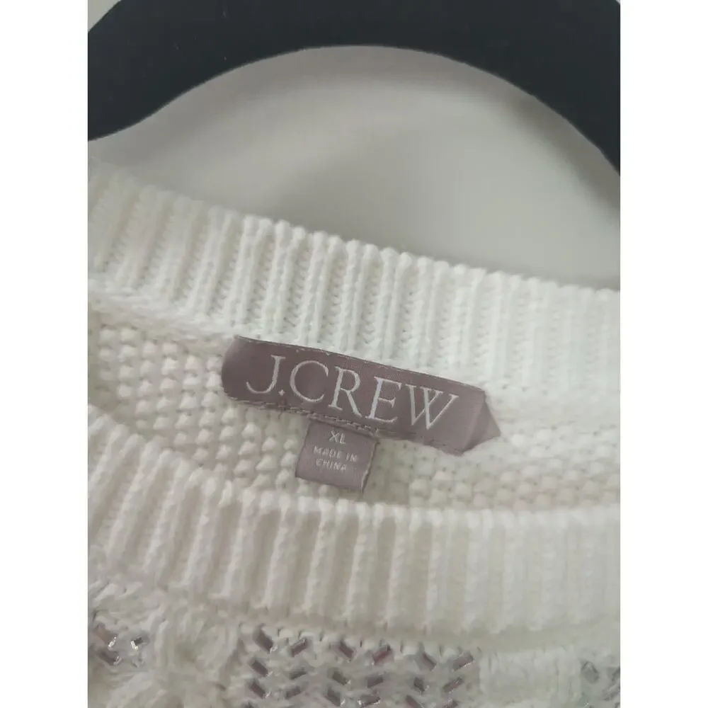 J. Crew White Cable-Knit Crewneck Sweater
